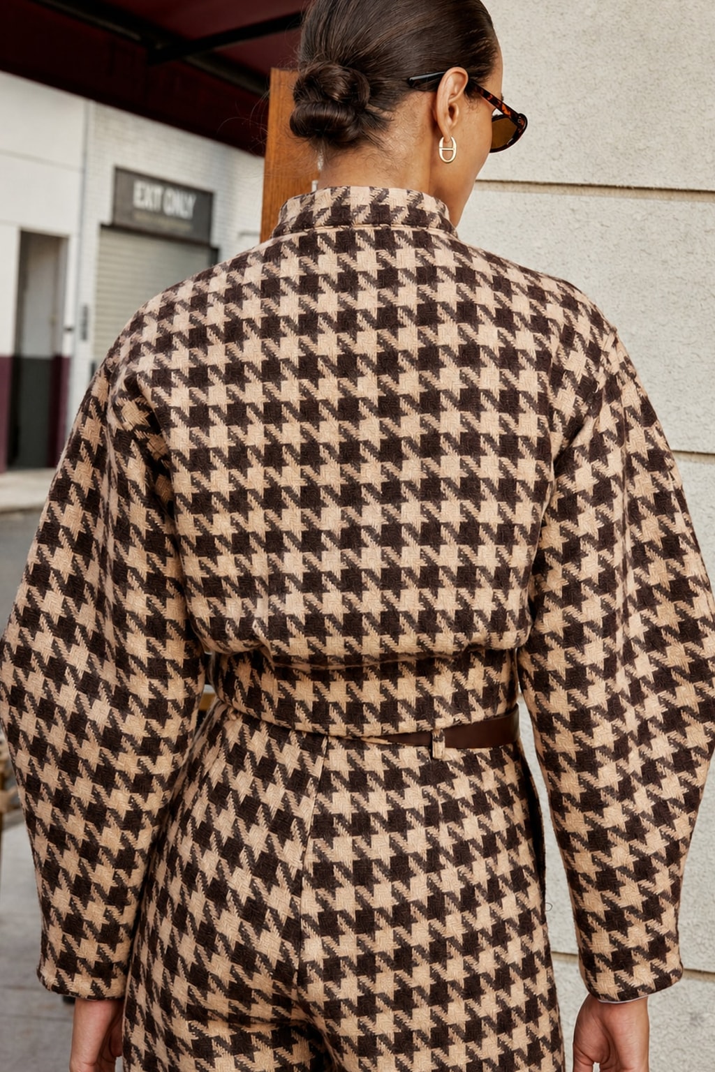 Polyester Houndstooth Stand-Collar Jacket - 5