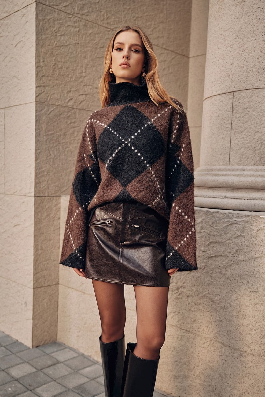 Wool-Blend Argyle Turtleneck Sweater - 5