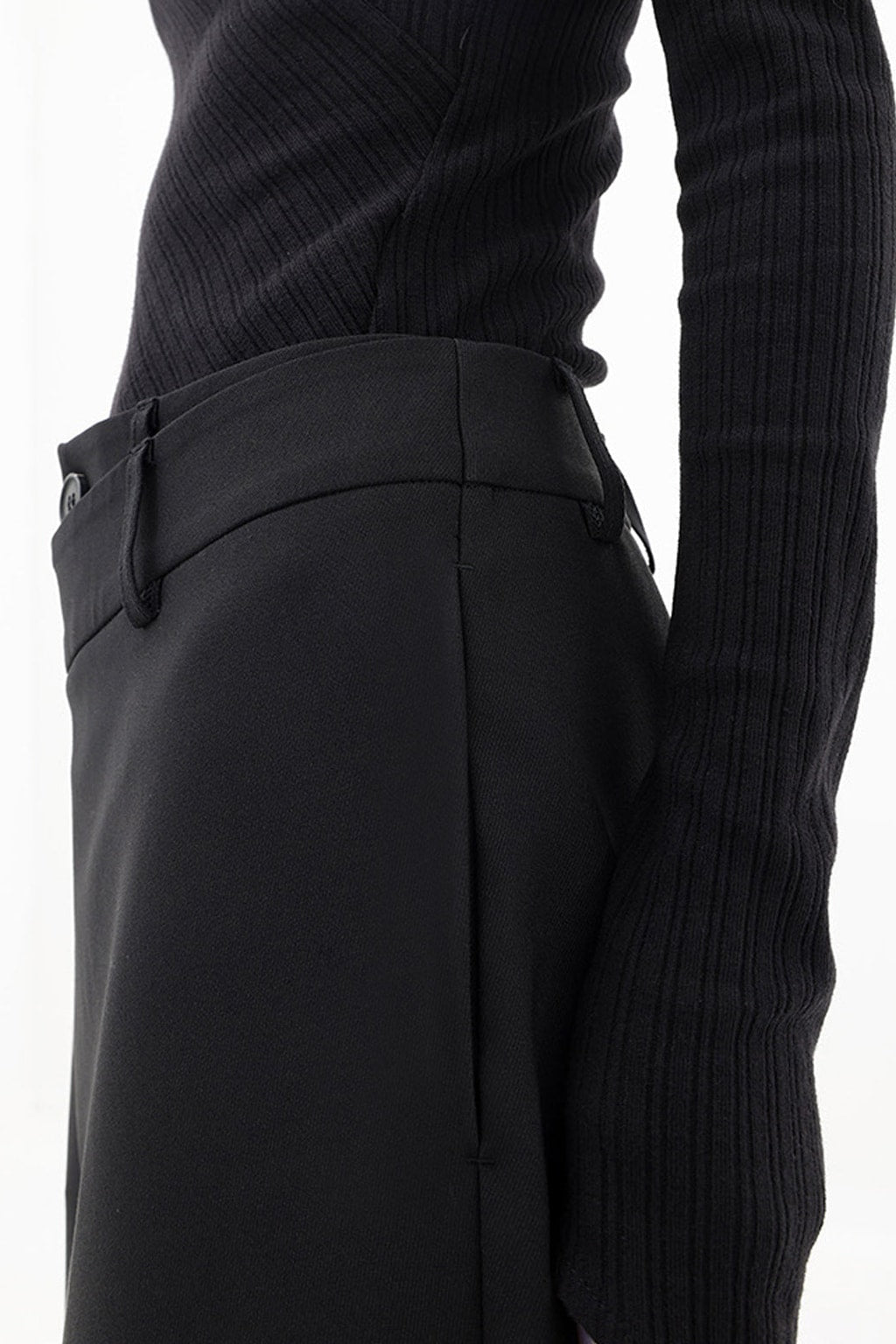 Woven Wide Leg Dress Pants With Asymmetrical Button Layer - 5