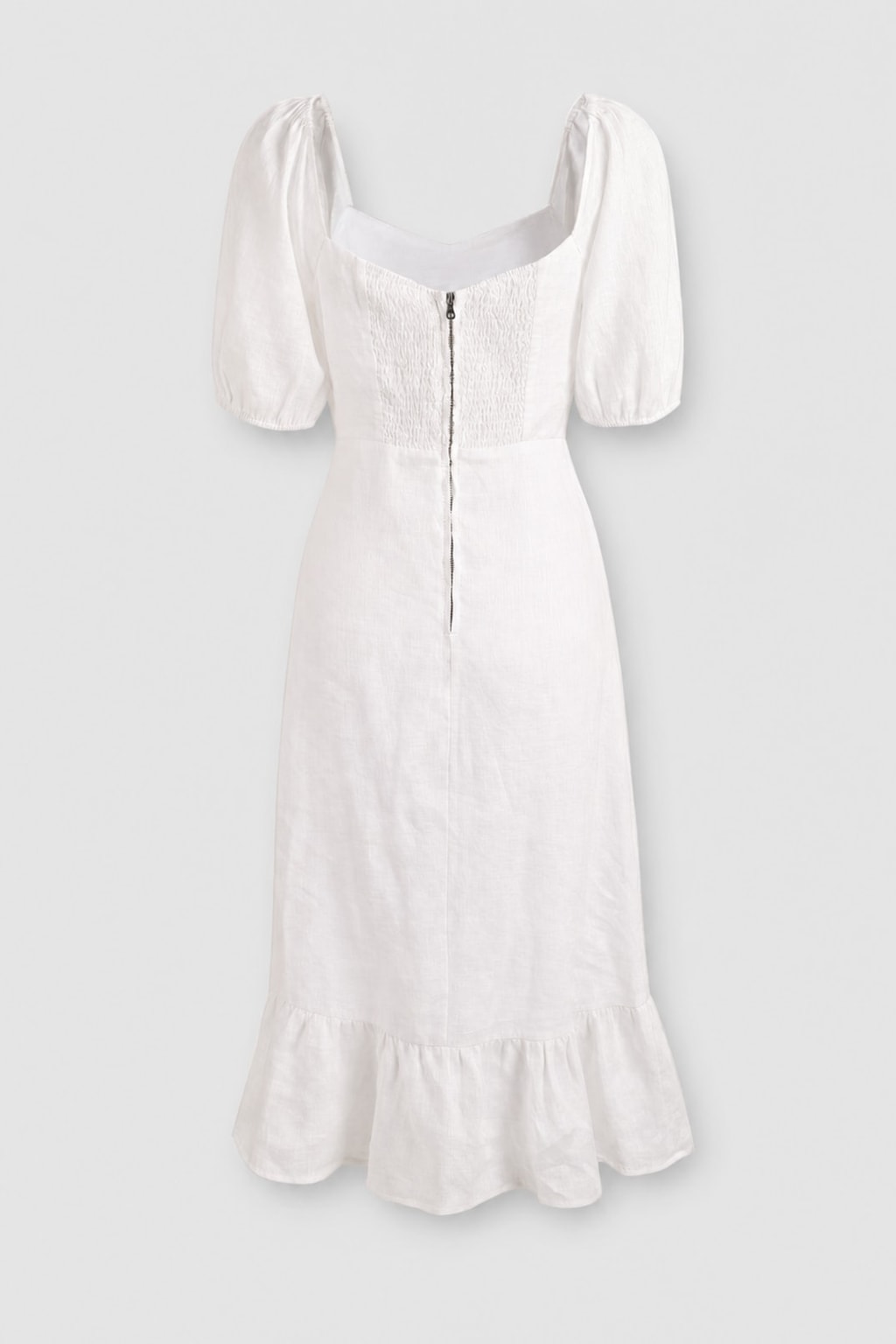 Puff Sleeve Split Hem Midi Dress in Breathable Cotton Linen - 5