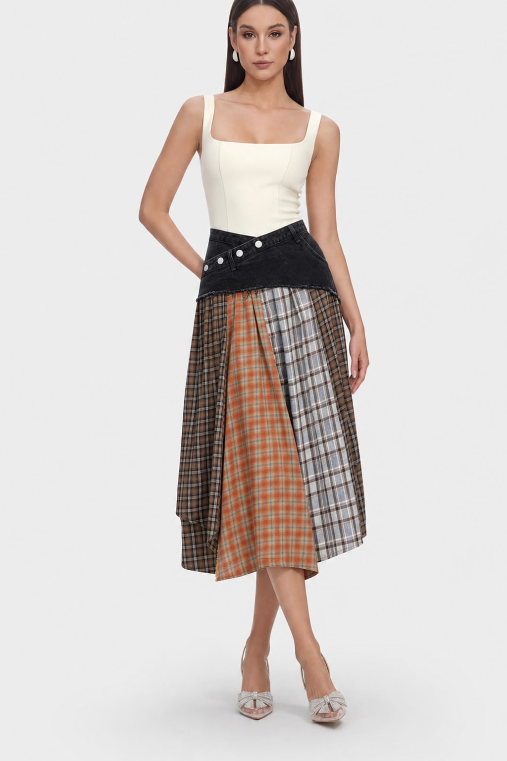 Denim Patchwork Asymmetrical Skirt - 5