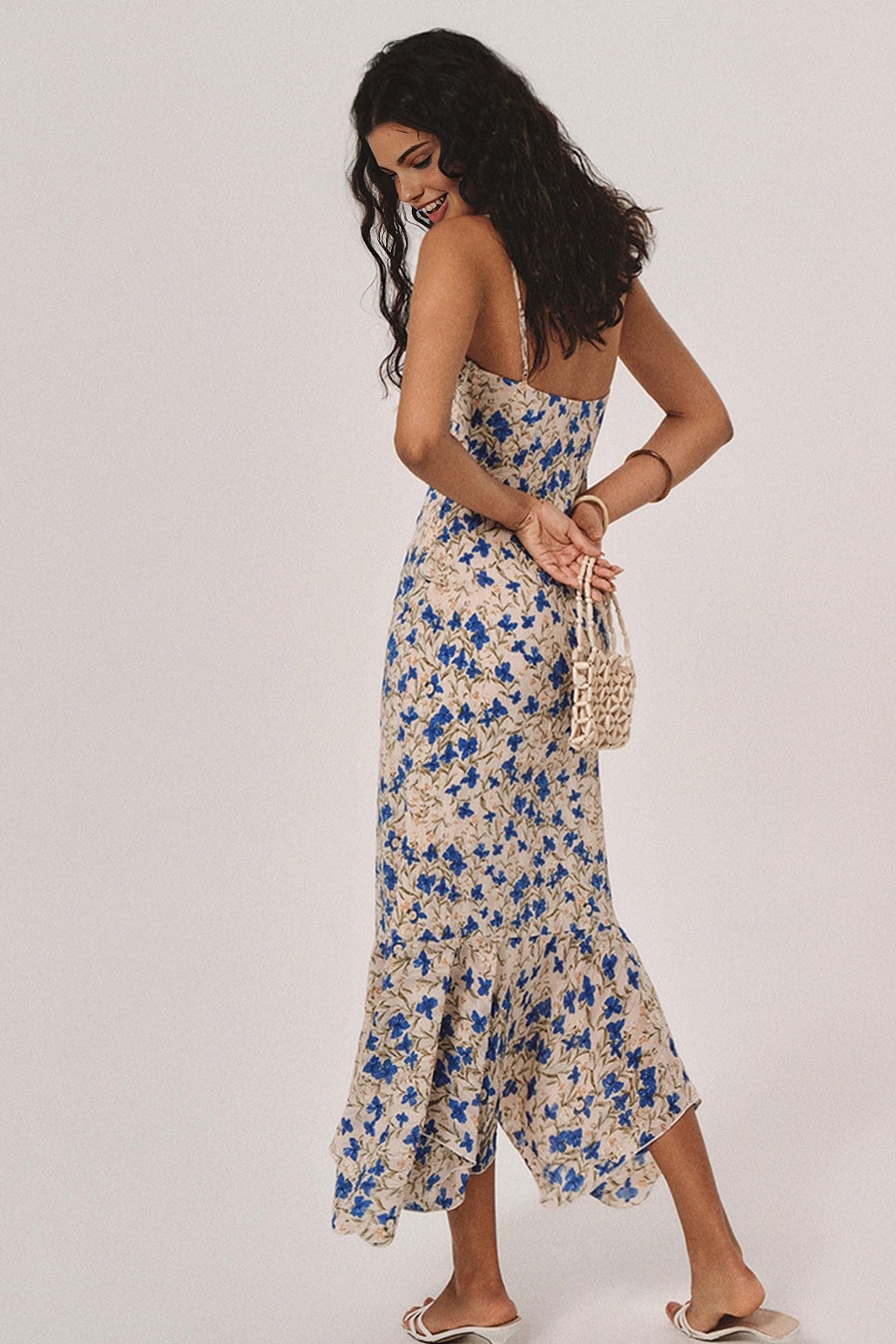 Rayon Maxi Dress With Floral Print Knotted Hem - 5
