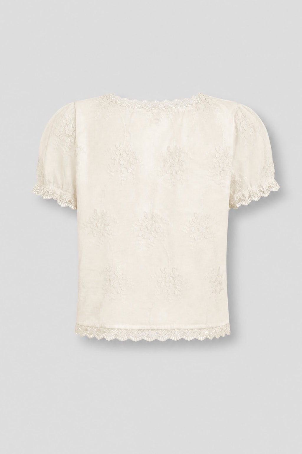 Floral Square Neck Tee With Button-Front Lace Trim - 6