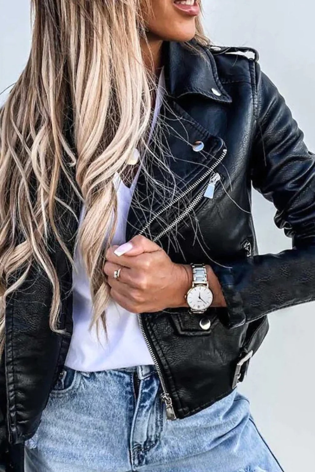 Timeless Leather Jacket With Stand Collar And Belt - 6