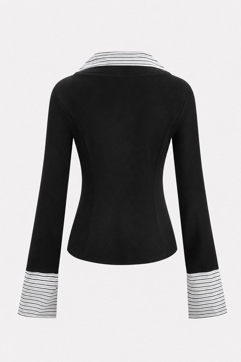 Ribbed Long-Sleeve Mock Two-Piece Polo Top - 6