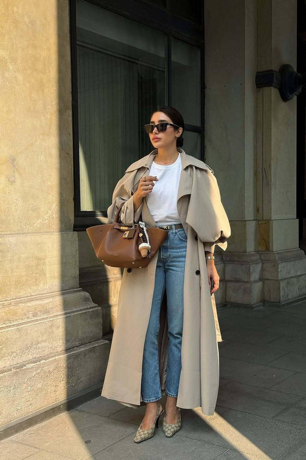 Cotton Trench Coat Double-Breasted Long Outerwear - 6