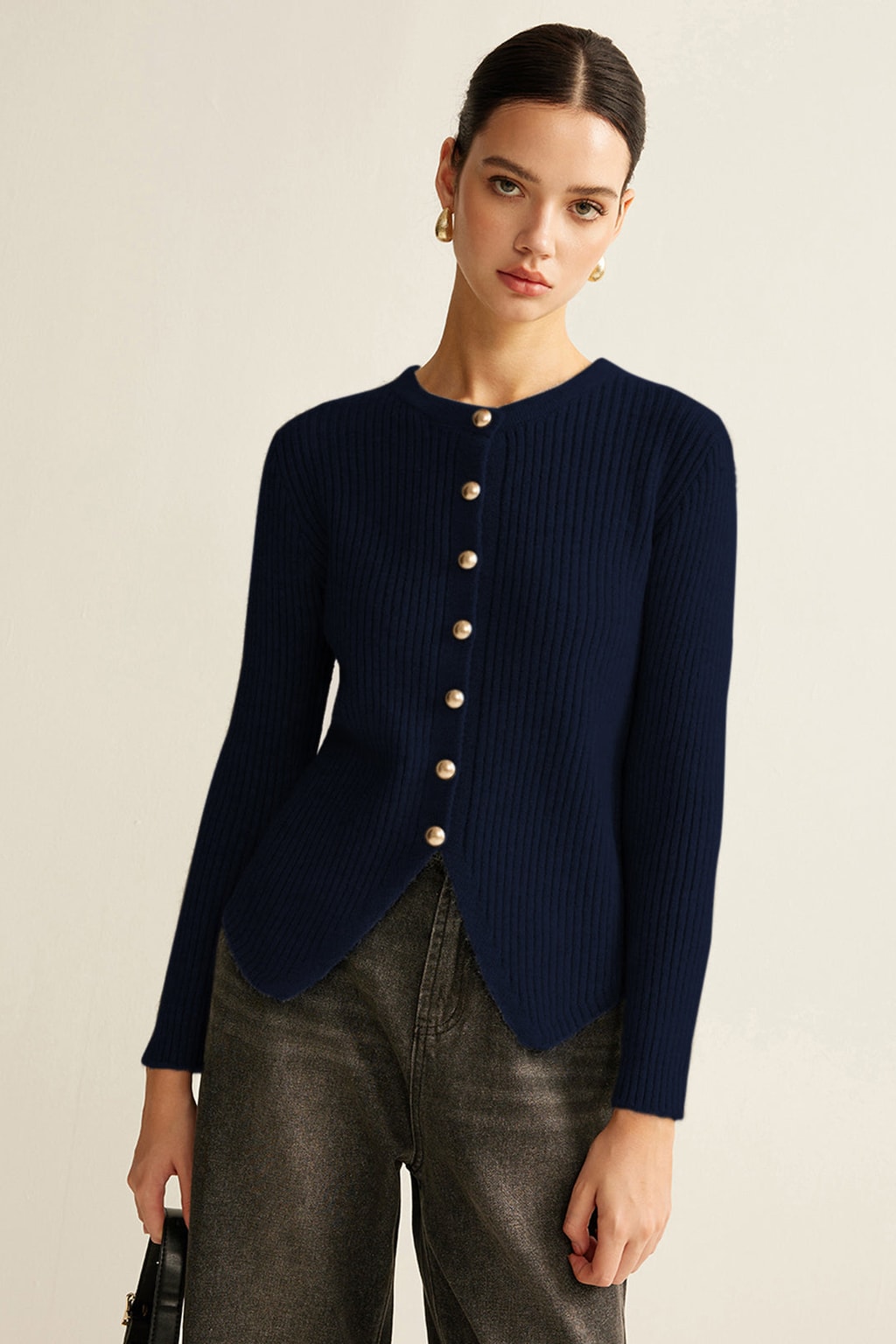 Knit Button-Front Split-Hem Cardigan - 6