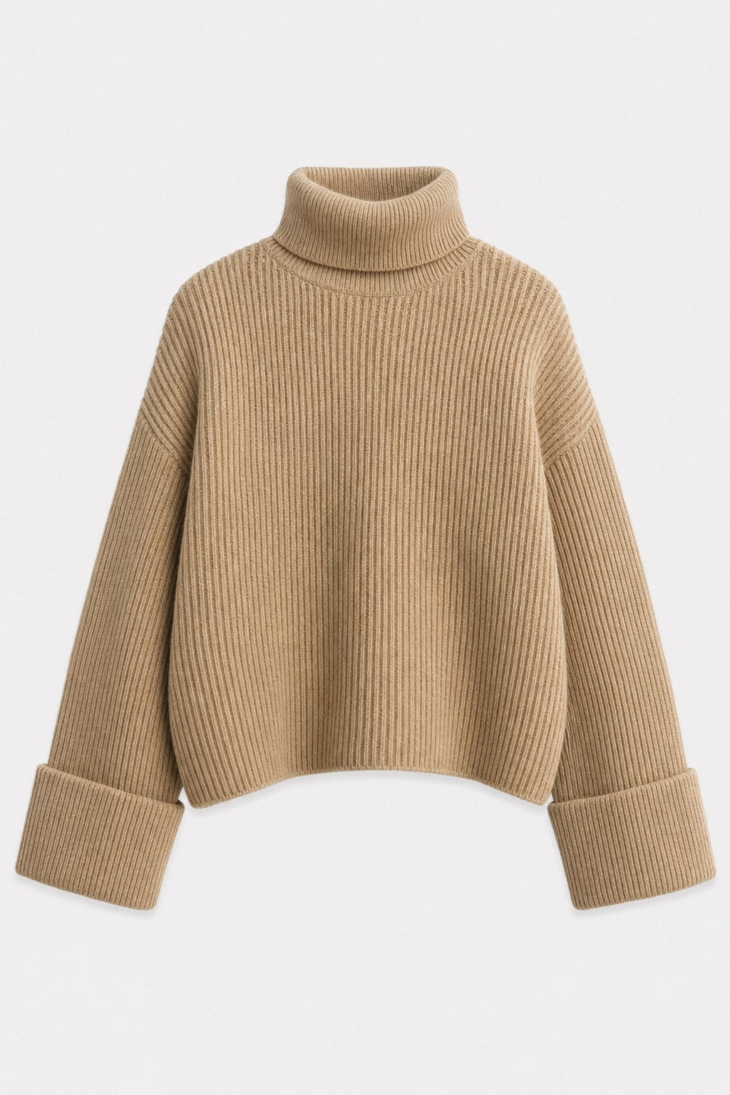 Grey Ribbed Knit Turtleneck Sweater - 6
