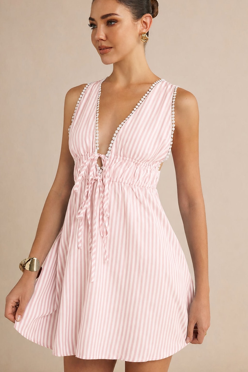 Striped Tie-Front Mini Dress - 6
