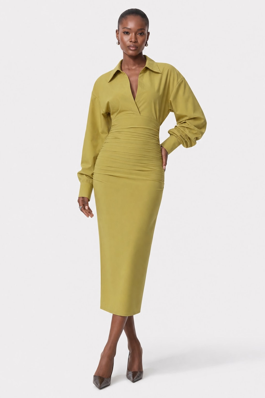 Polyamide Blend Ruched Midi Dress - 6