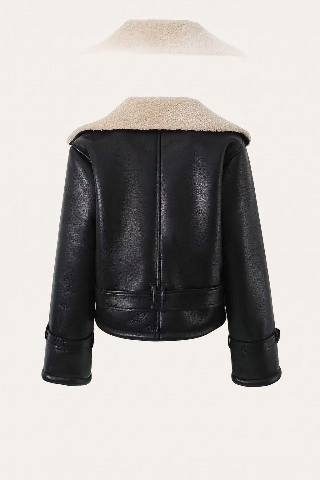Faux Leather Flight Jacket With Plush Lining - 6