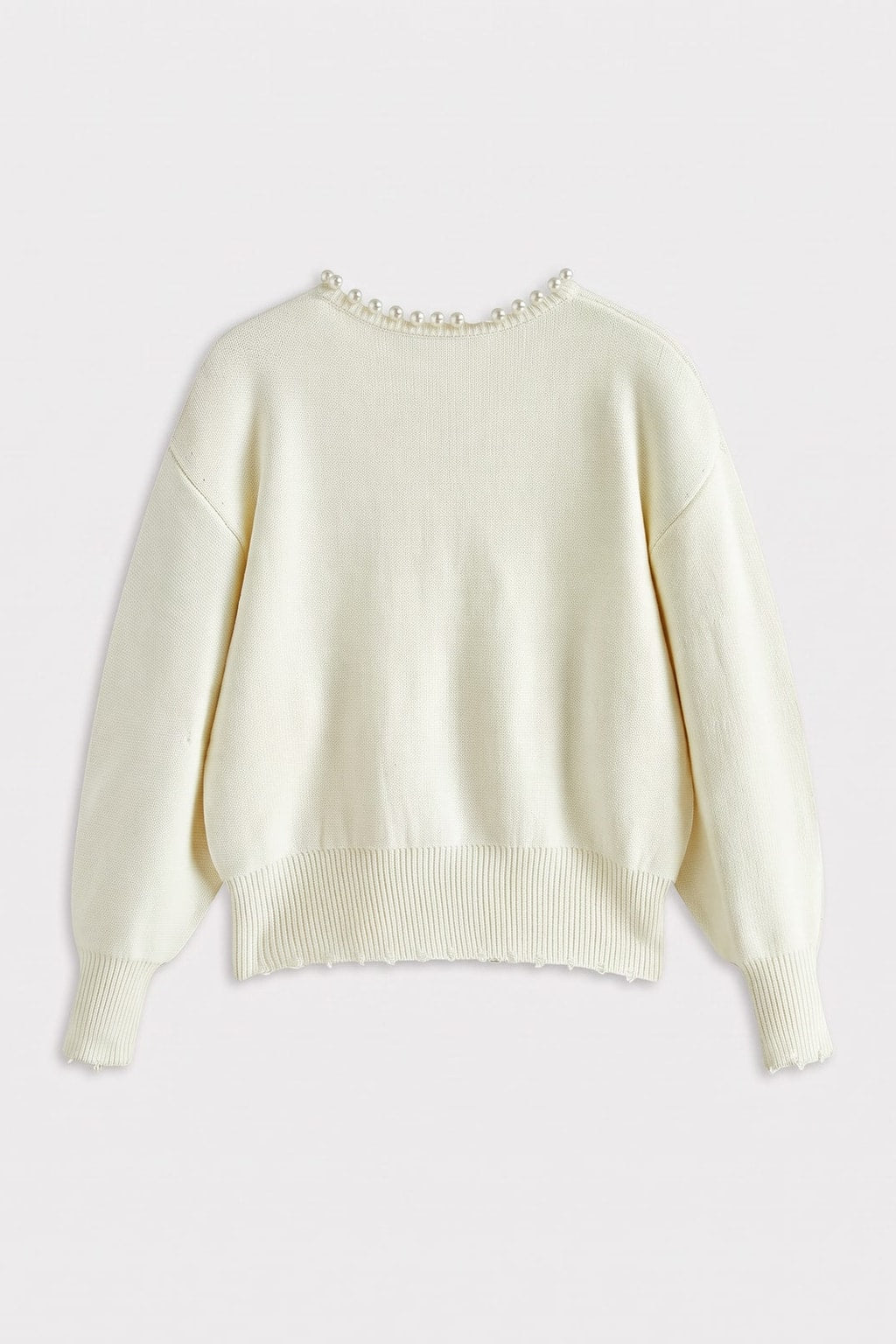 White Knit Cardigan With Pearl Trim - 6
