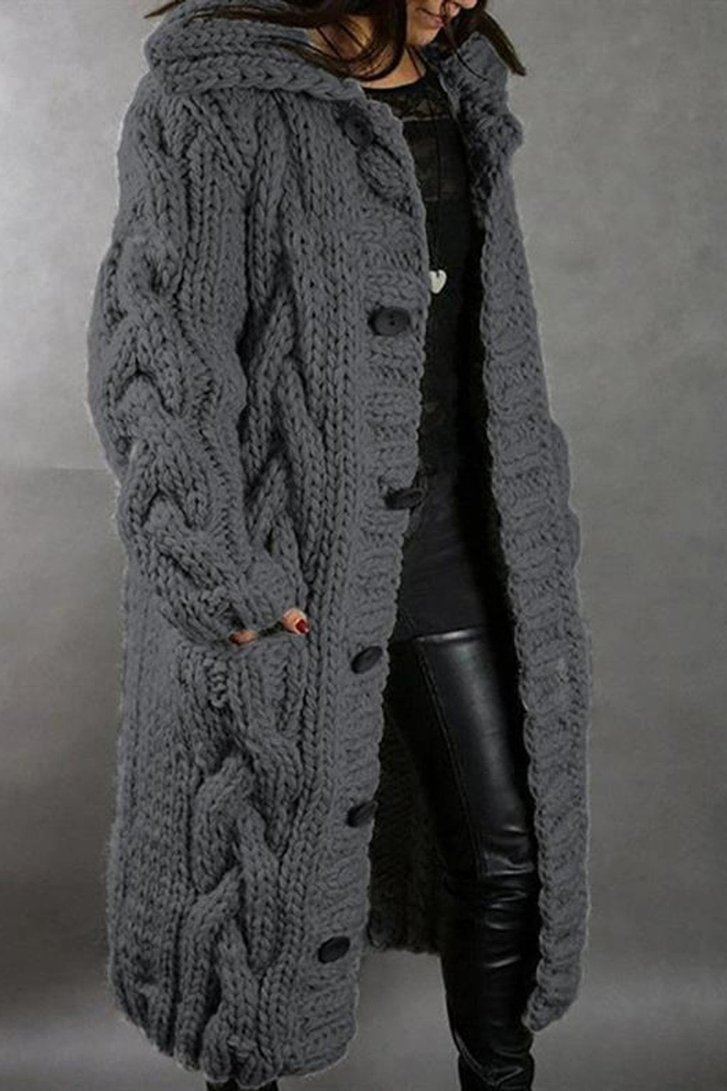 Cable Knit Longline Hooded Coat - view 6