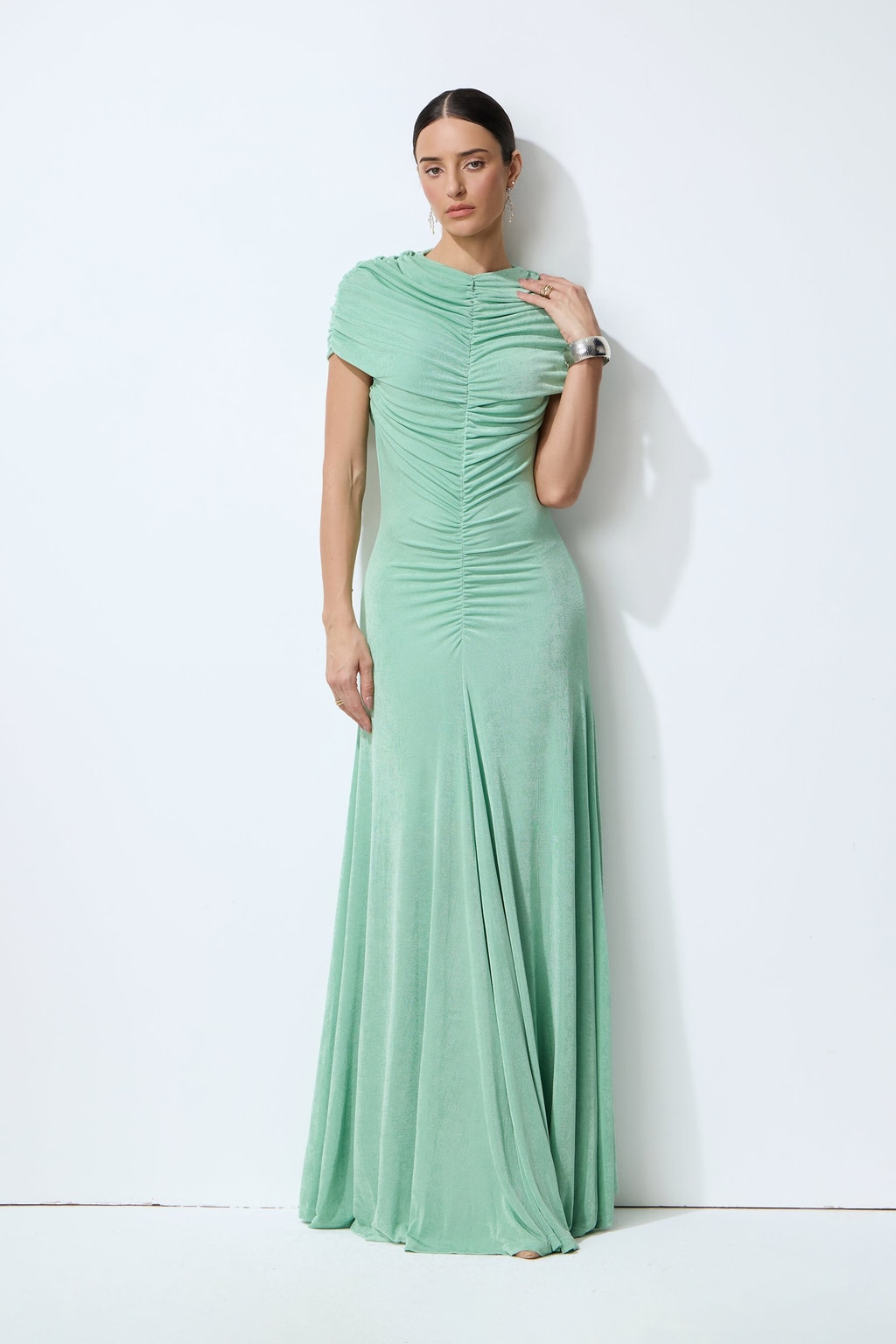 Velvet Ruched Cap Sleeve Maxi Dress - 6