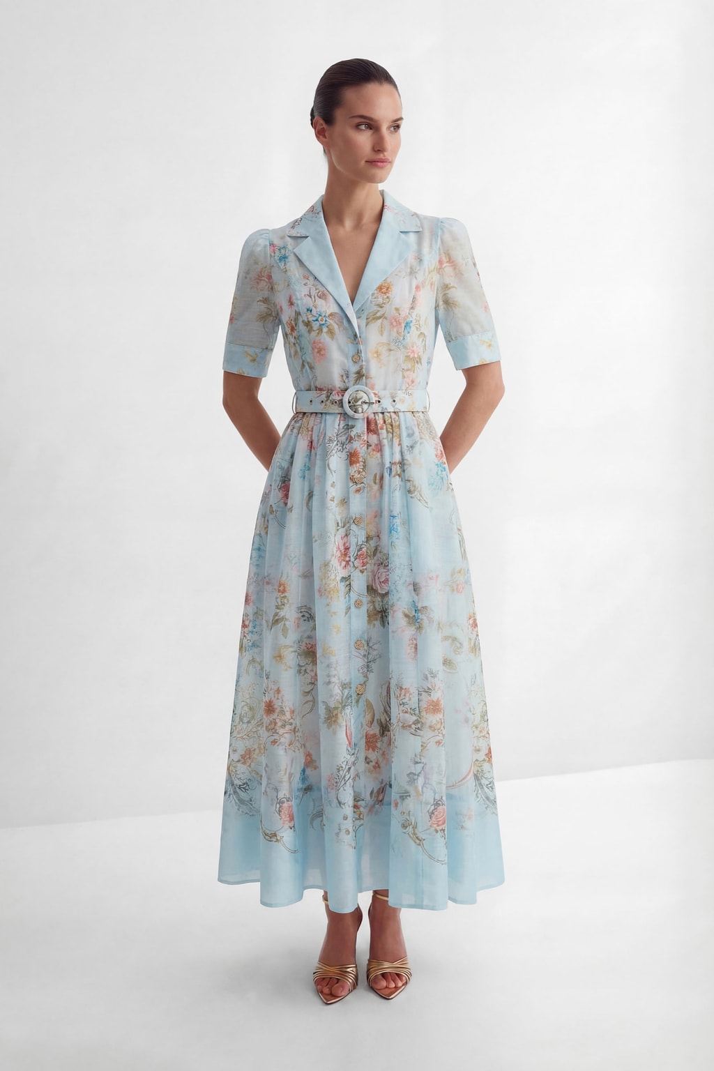 Polyester Floral Print Maxi Dress With Puff Sleeves - 6