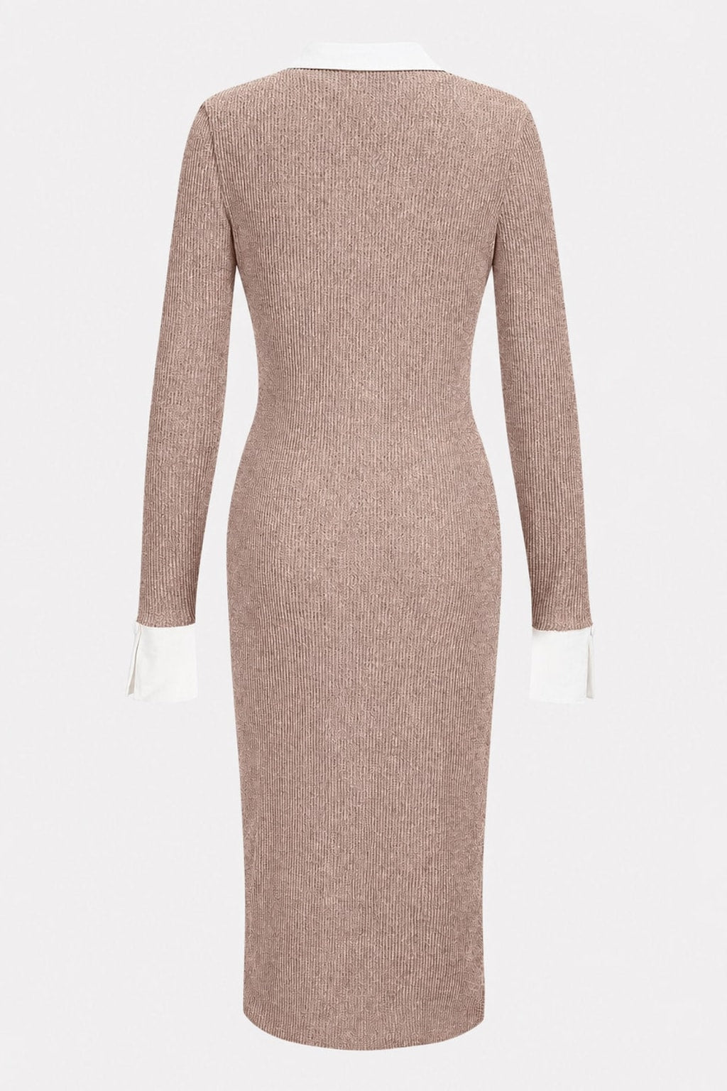 Elegant Khaki Knit Patchwork V-Neck Midi Dress - 6