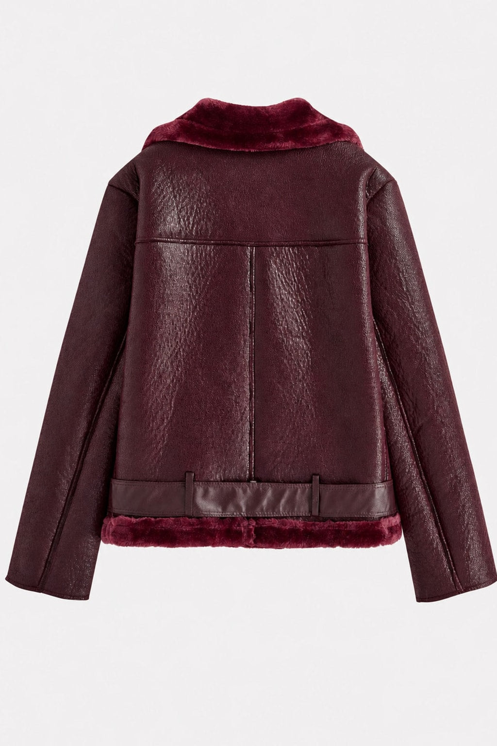 Faux Fur Fleece Jacket With Belted Waist - 6