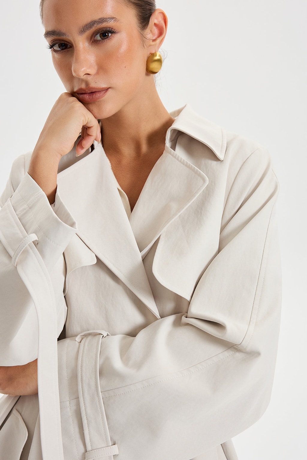 Woven Trench Coat With Belted Double-Breasted Front - 6