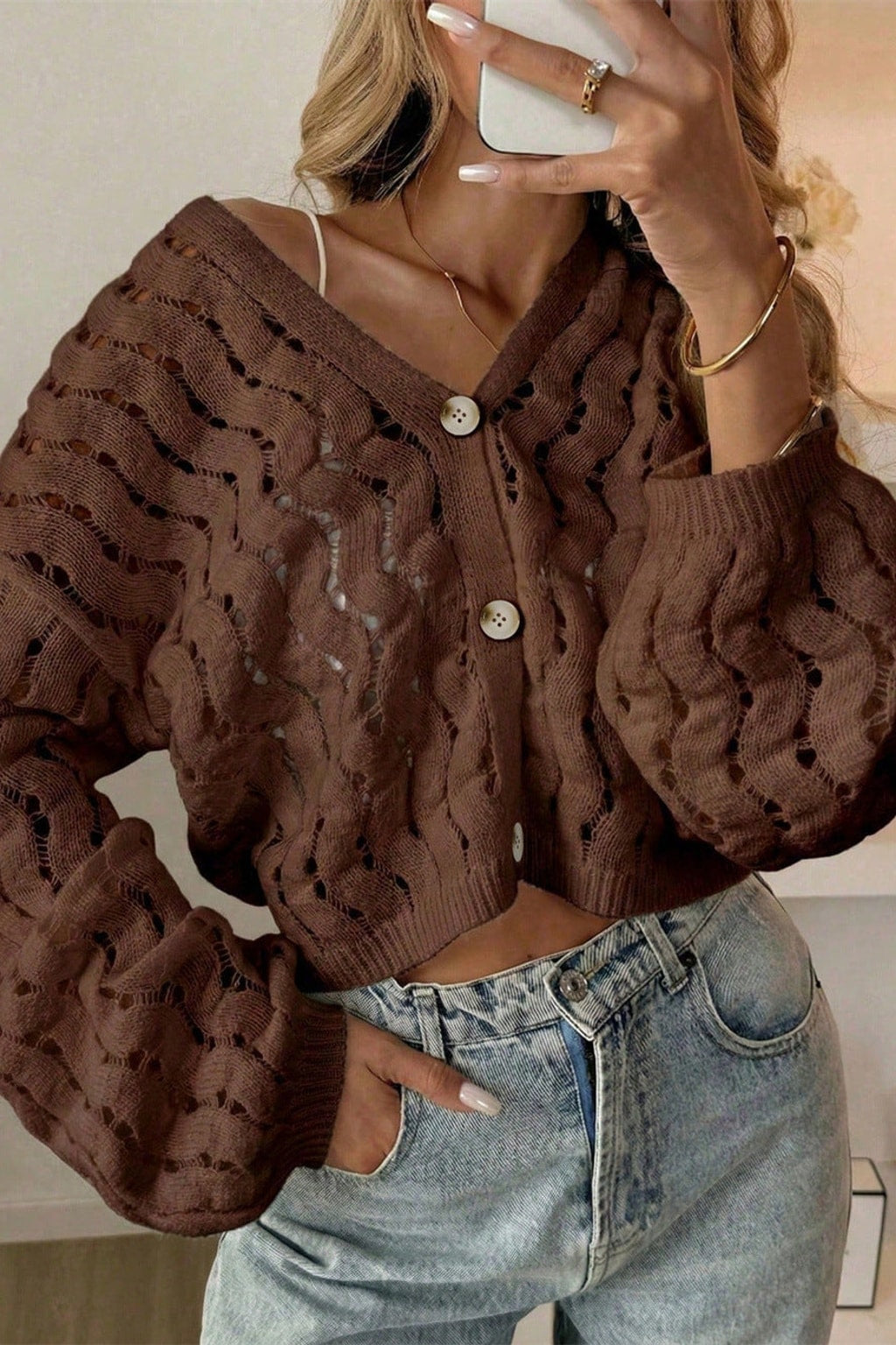 Ivory Knit Open-Front Cardigan Sweater - 3