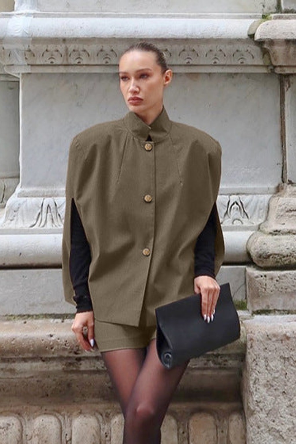 Textured Vest And Shorts Set Khaki Tailored Co-Ord - 6
