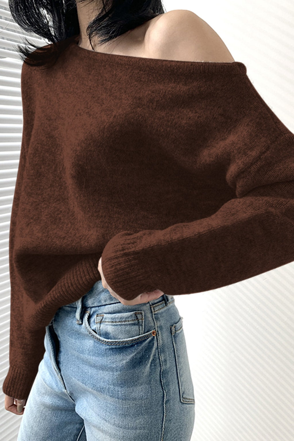 Knit One-Shoulder Asymmetric Sweater - 6