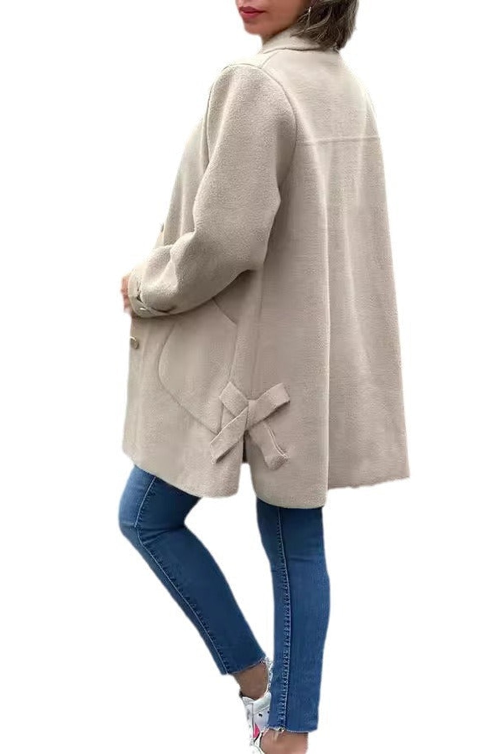 Oversized Buttoned Coat With Patch Pockets - view 5
