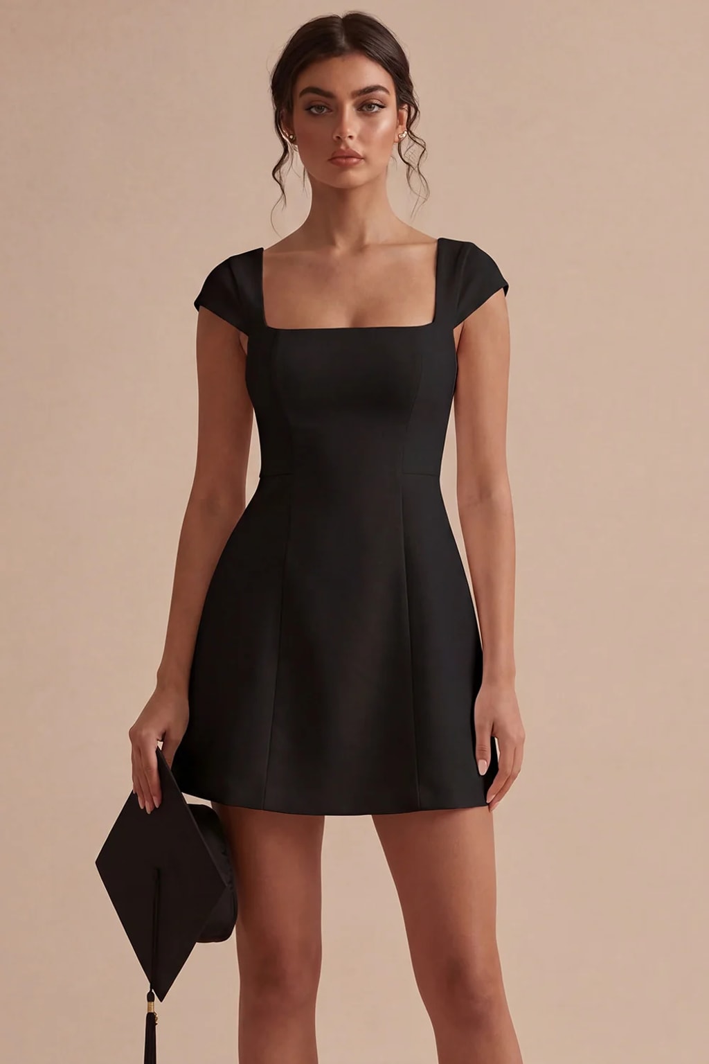 White satin A-line cap sleeve dress - view 6