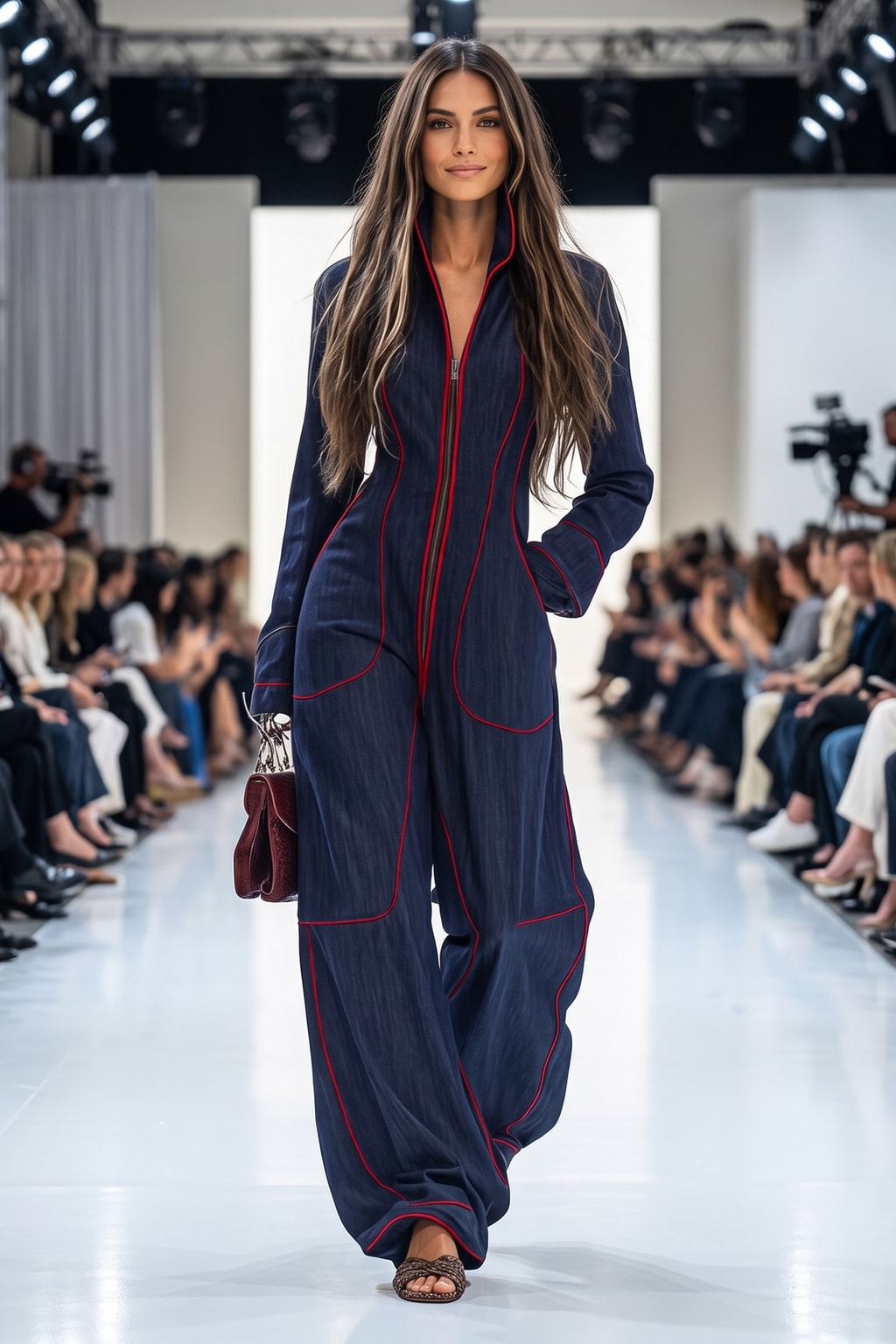 Classic Denim Wide Leg Jumpsuit With Stand Collar - 6