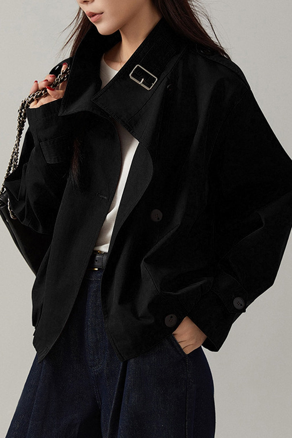 Polyester Trench Coat With Relaxed Fit - 7