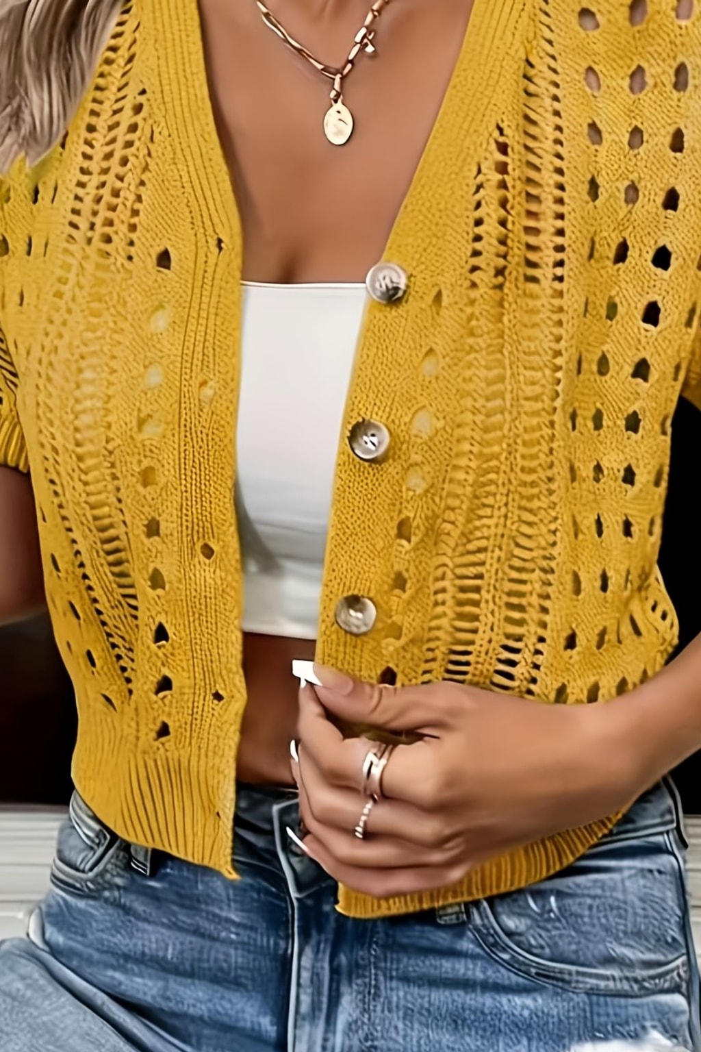 Effortless Open Knit Short Sleeve Cardigan - 7