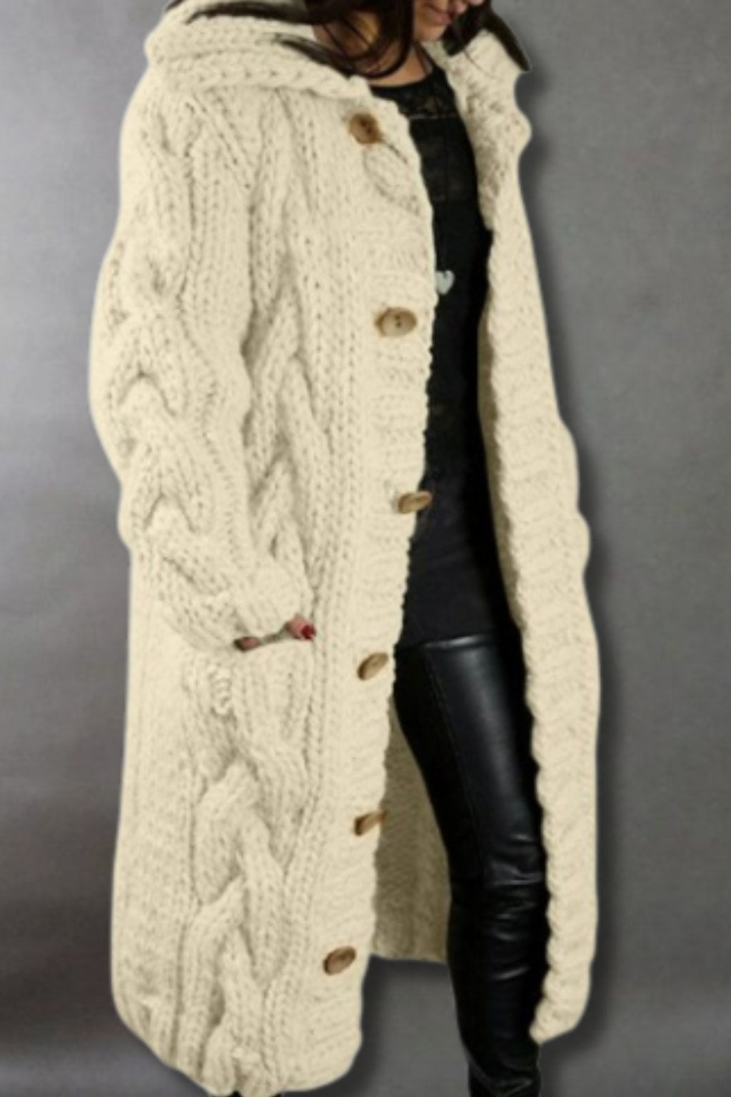 Cable Knit Longline Hooded Coat - view 7