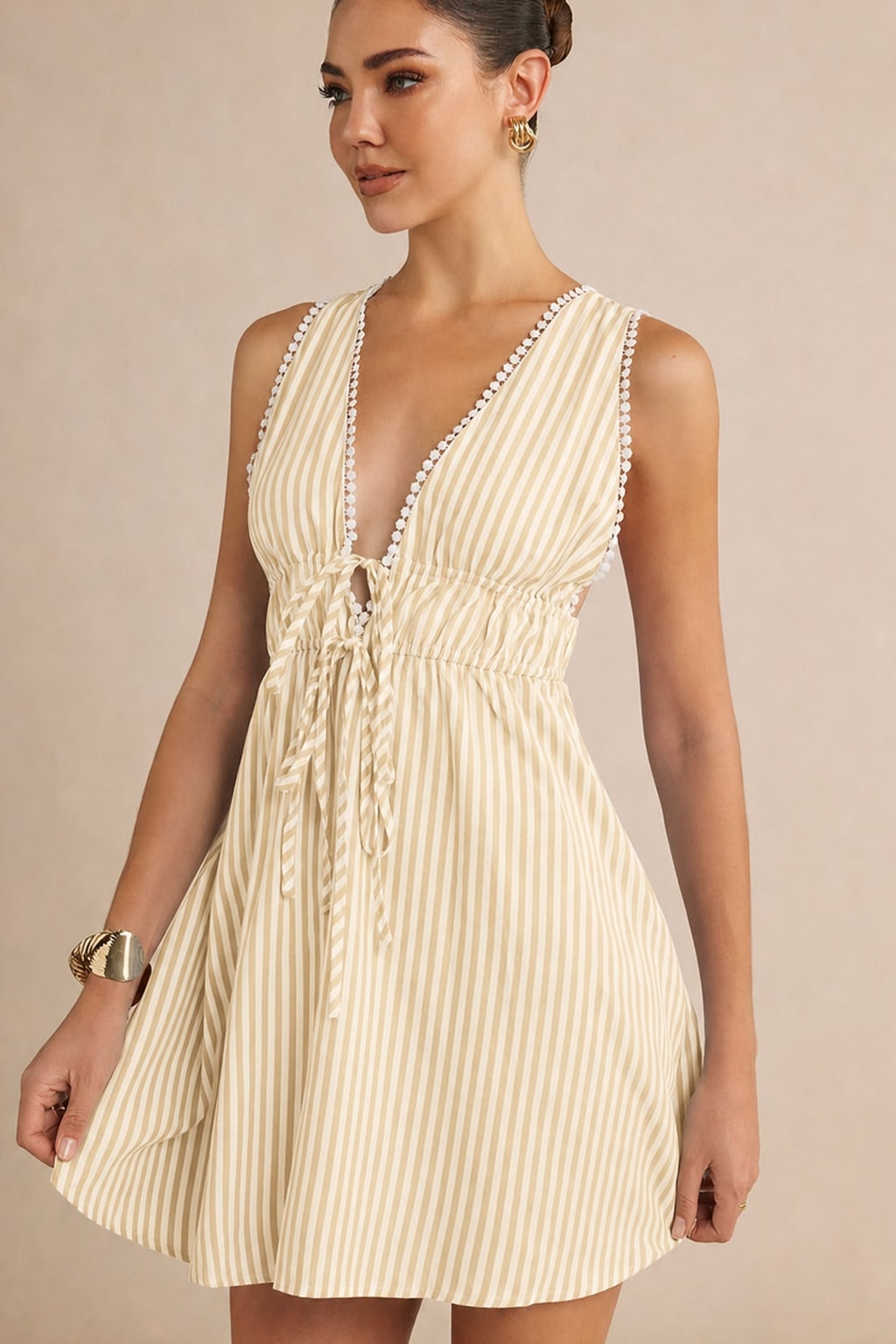 Striped Tie-Front Mini Dress - 7
