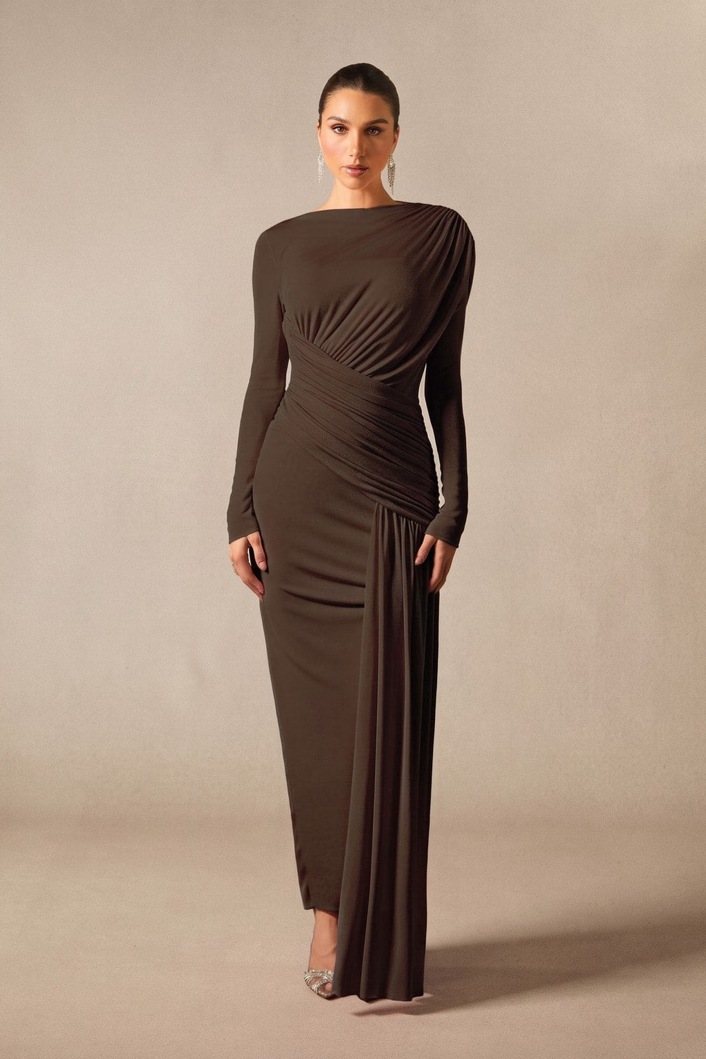 Knit Jersey Asymmetric Ruched Maxi Dress - 7