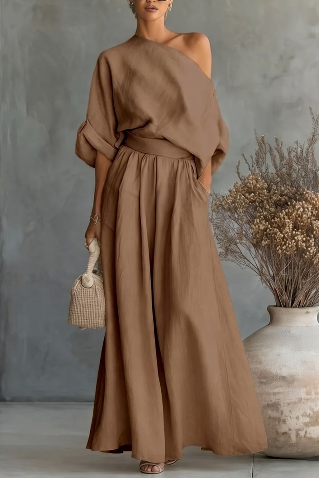 Effortless Two-Piece Set With One-Shoulder Top - 7