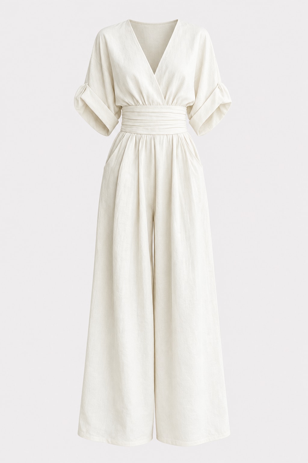 Effortless Flowy Wide-Leg Wrap Jumpsuit With V-Neck - 1