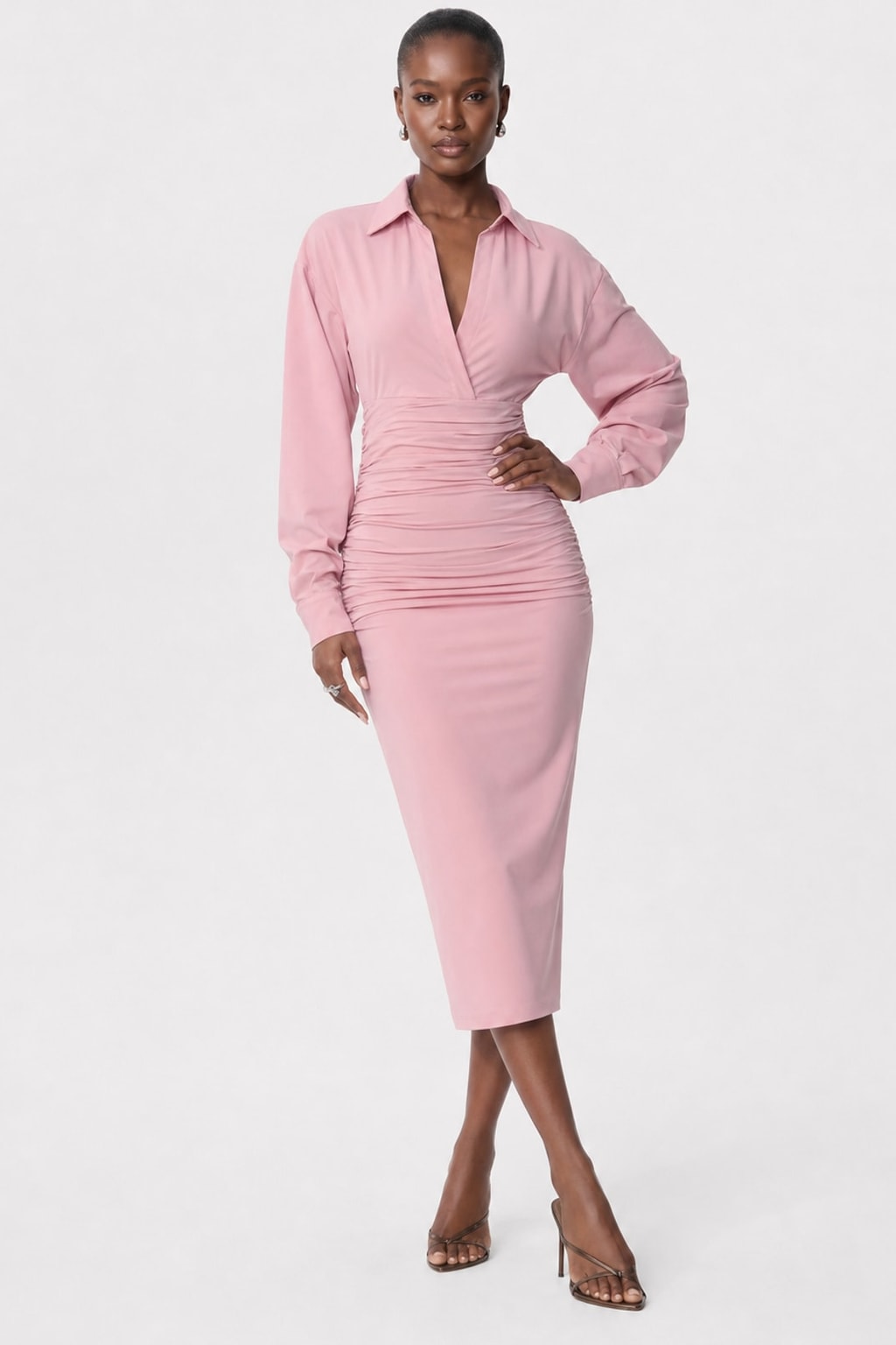 Polyamide Blend Ruched Midi Dress - 7