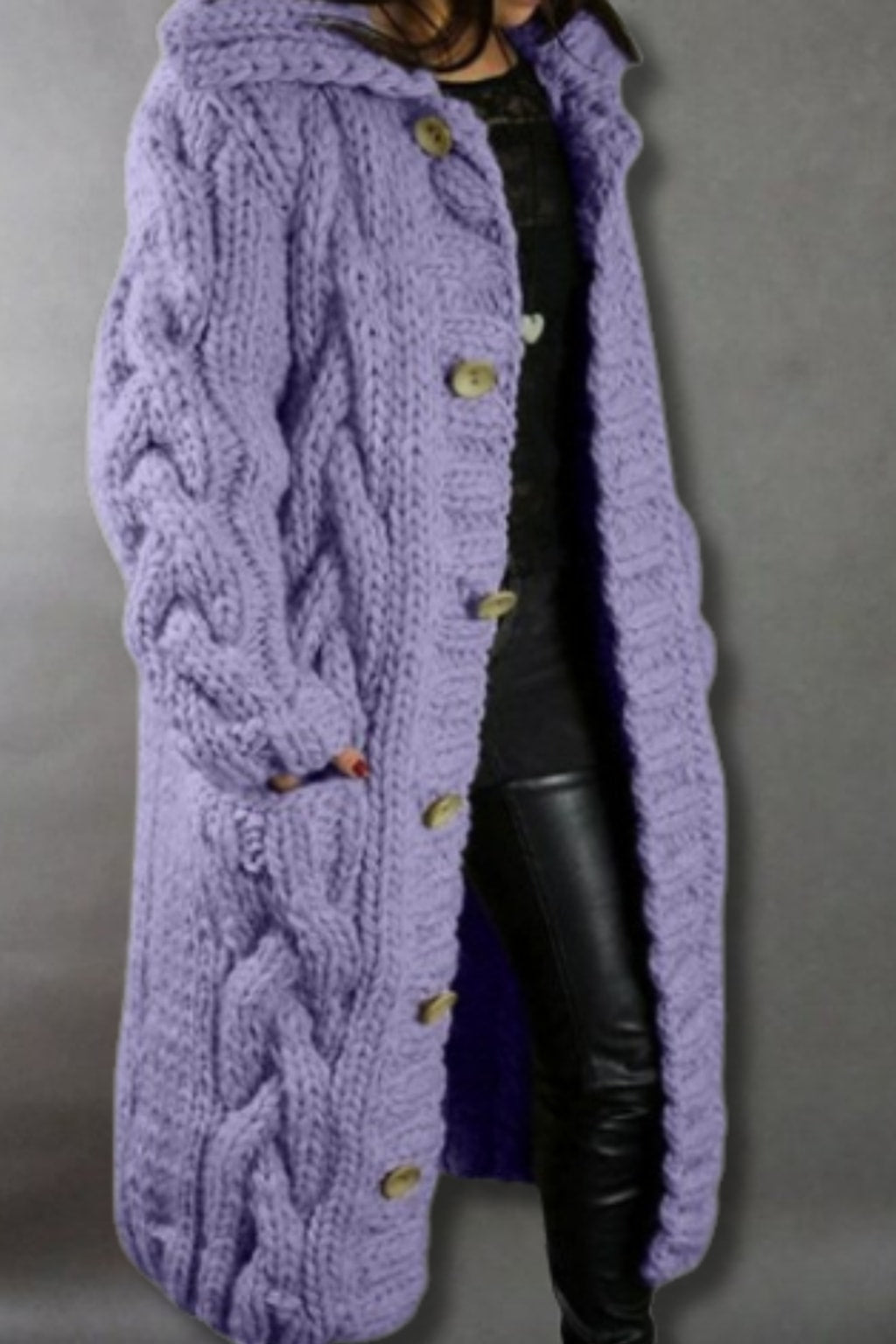Cable Knit Longline Hooded Coat - view 8