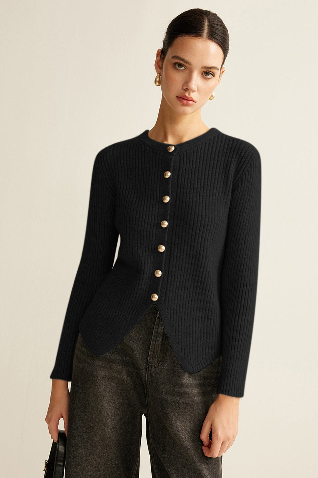 Knit Button-Front Split-Hem Cardigan - 8
