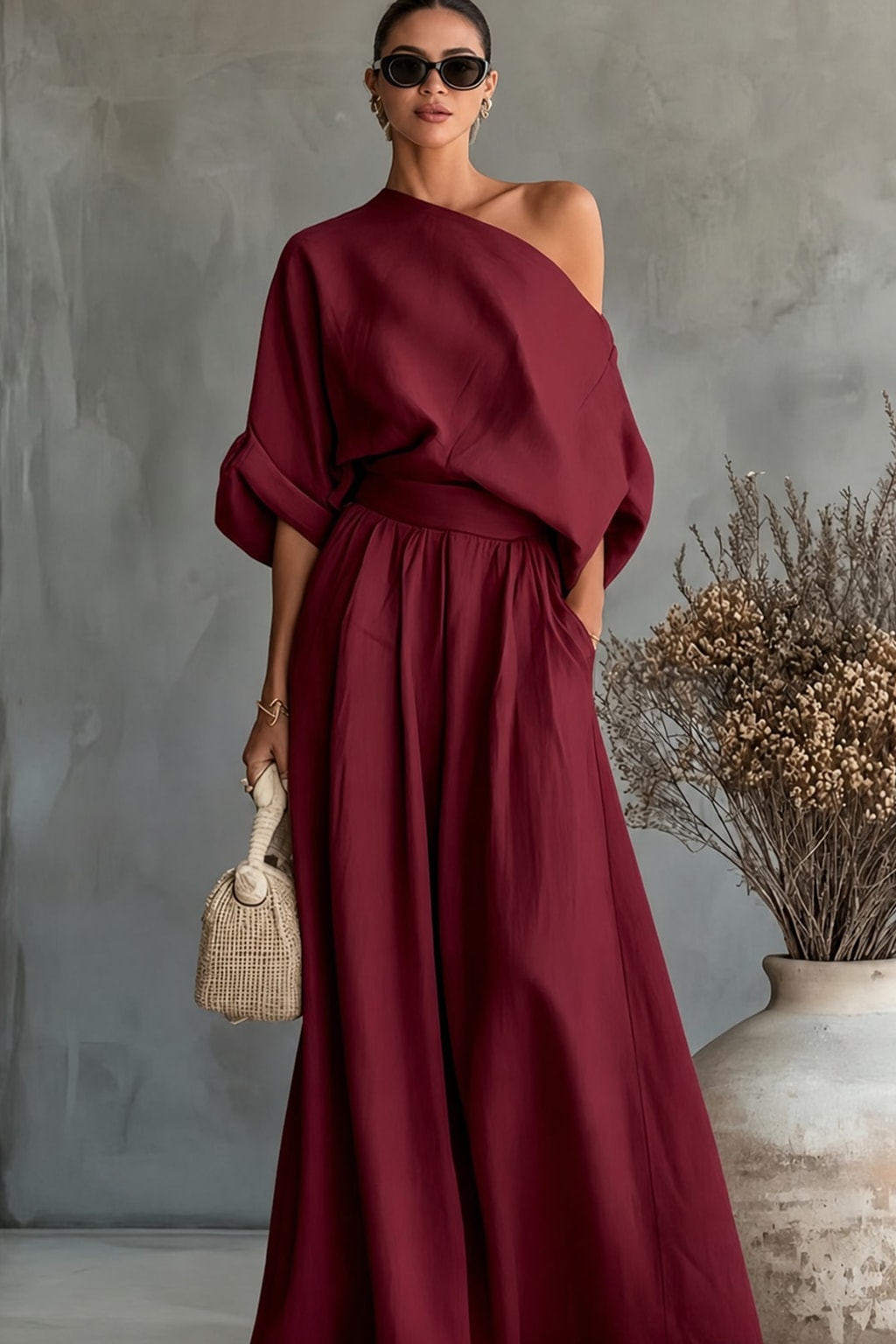 Effortless Two-Piece Set With One-Shoulder Top - 8