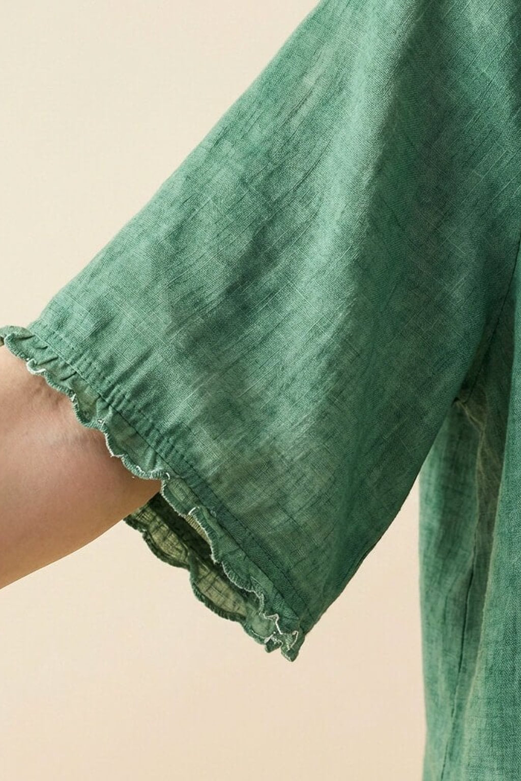 Effortless Cotton Linen Blouse With Scalloped Collar Detail - 8
