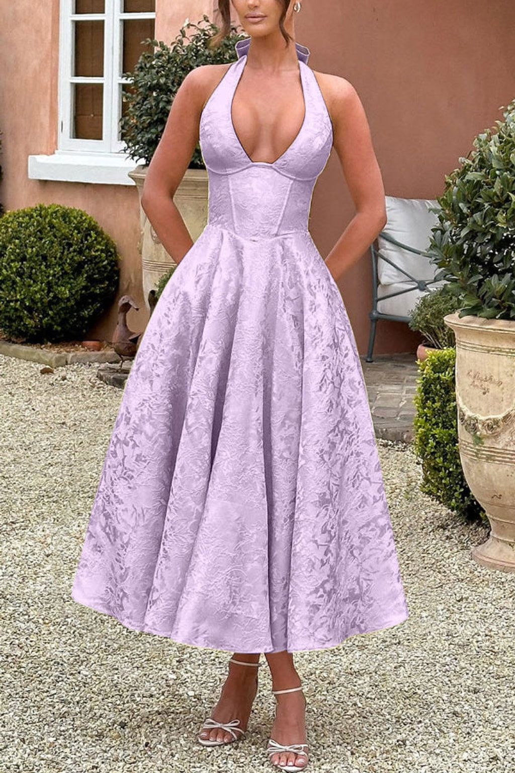Jacquard Midi Dress With Halter Neck - 9