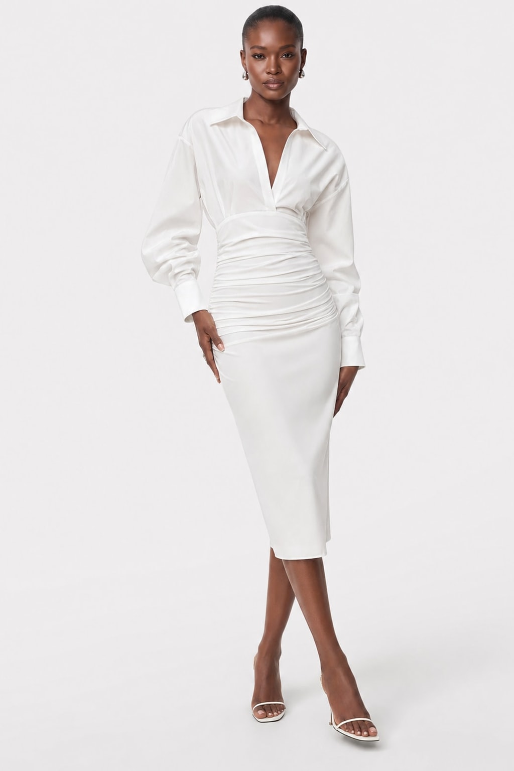 Polyamide Blend Ruched Midi Dress - 8