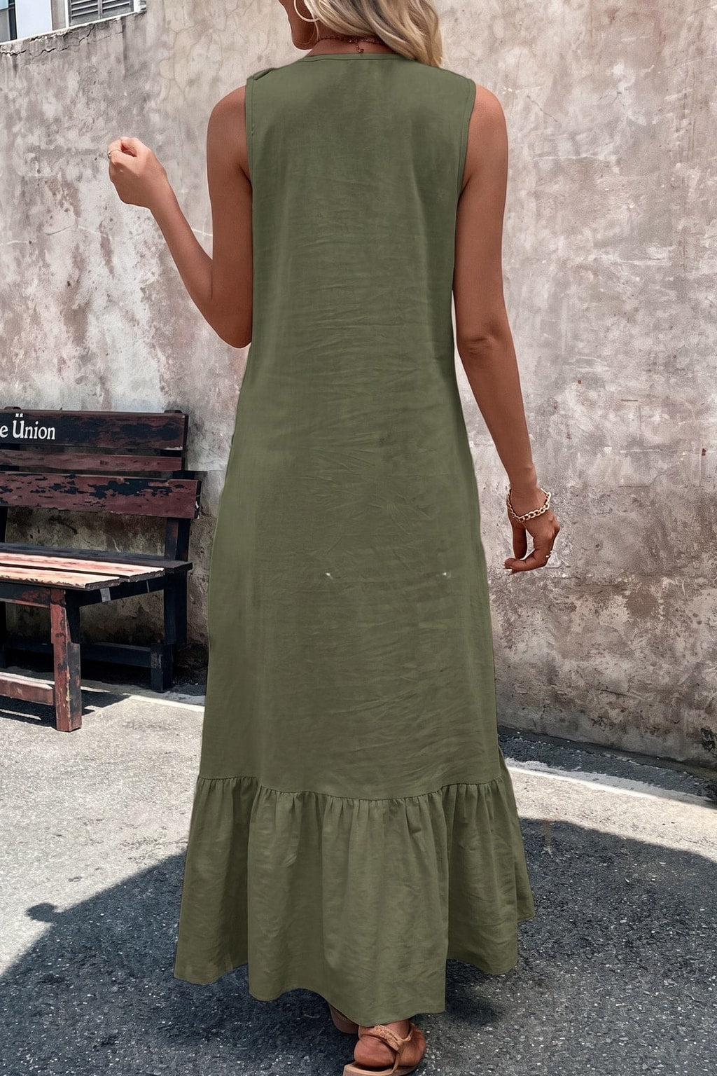 Effortless Cotton V-Neck Maxi Dress With Ruffle Trim - 9