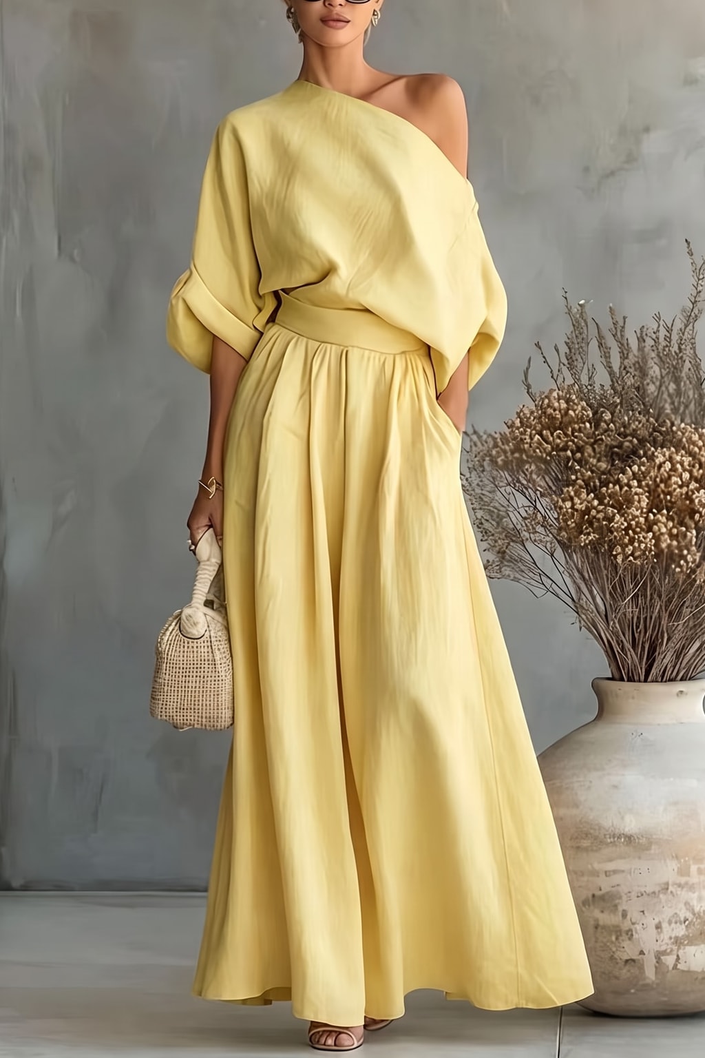 Effortless Two-Piece Set With One-Shoulder Top - 9