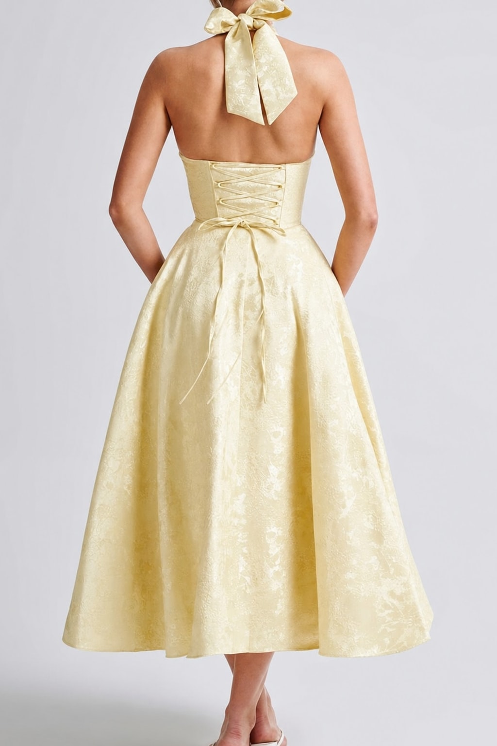 Jacquard Midi Dress With Halter Neck - 10