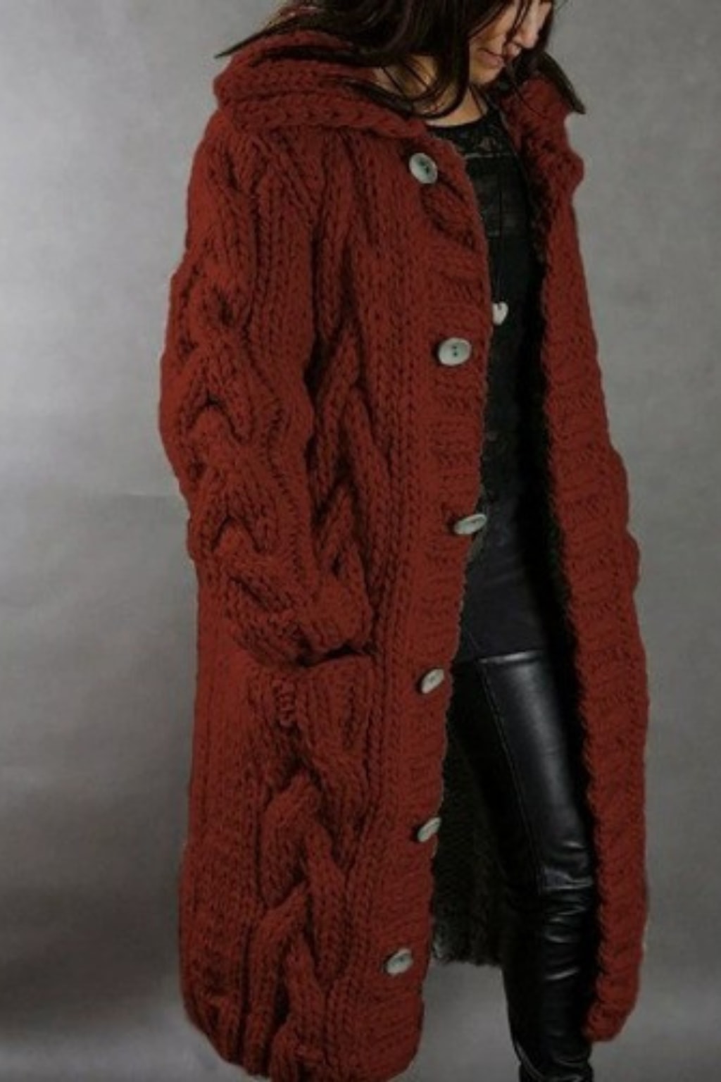 Cable Knit Longline Hooded Coat - view 9
