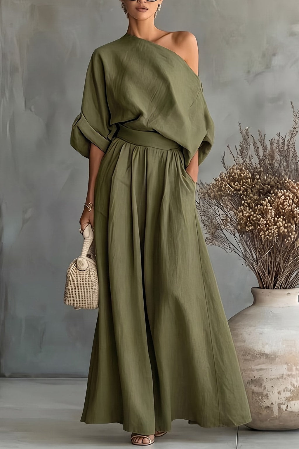 Effortless Two-Piece Set With One-Shoulder Top - 10