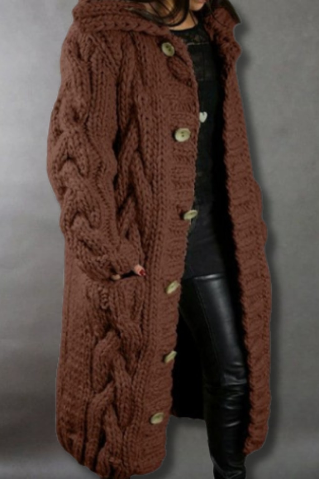 Cable Knit Longline Hooded Coat - view 10