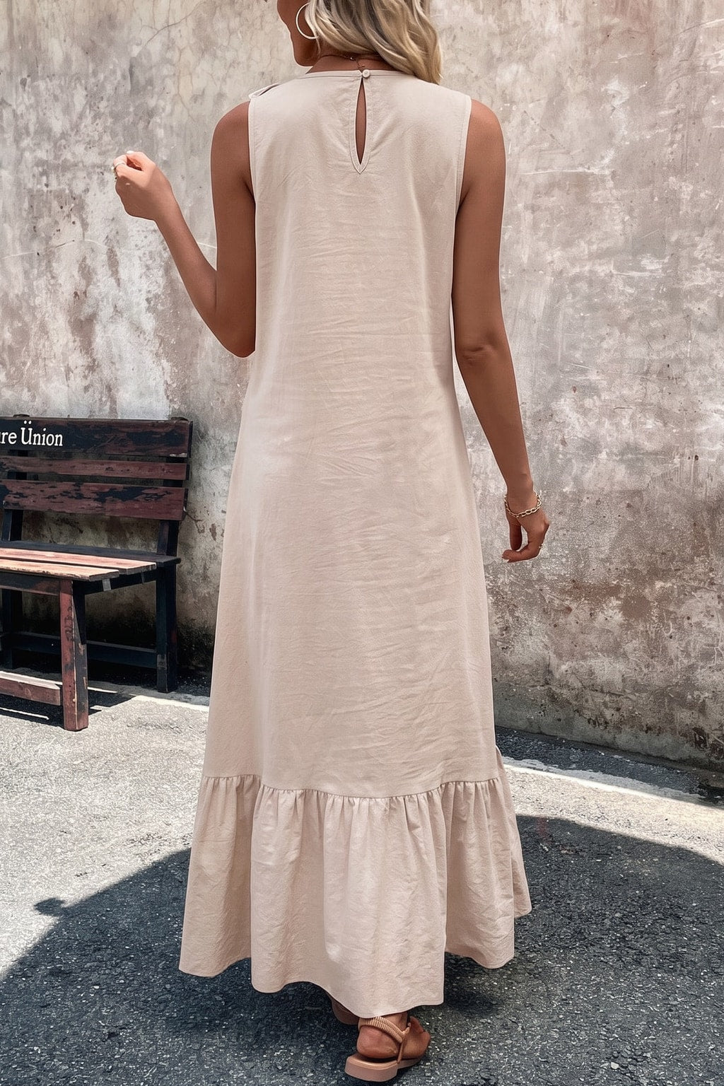 Effortless Cotton V-Neck Maxi Dress With Ruffle Trim - 10