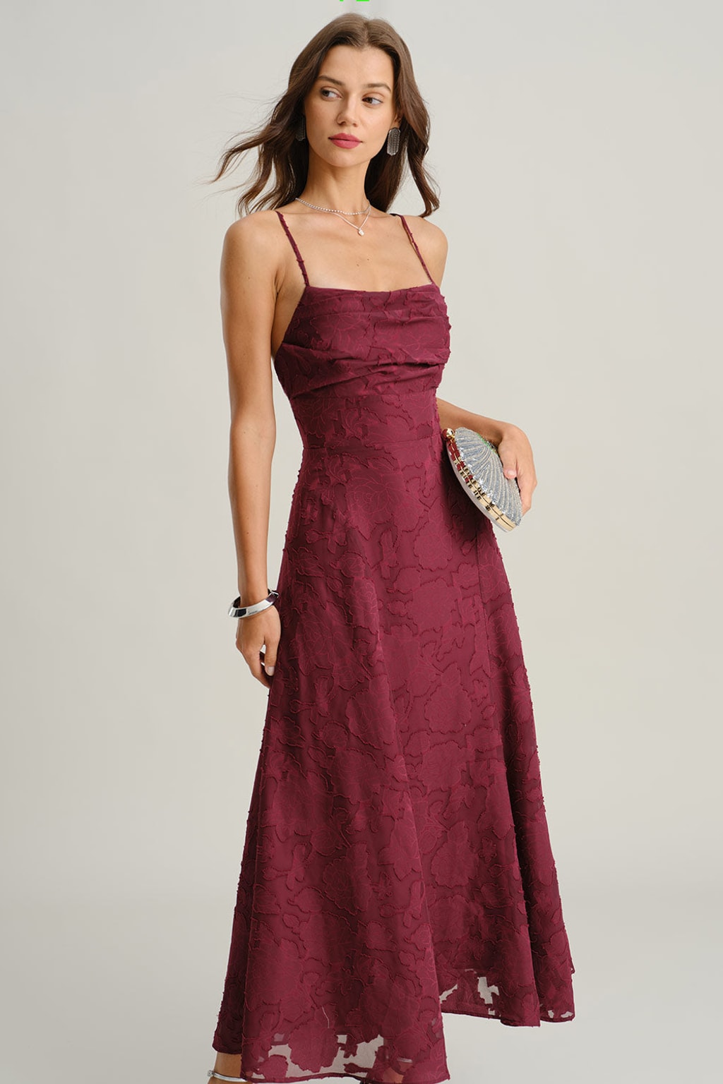 Jacquard Slip Maxi Dress – Backless A-Line Formal Gown - 5